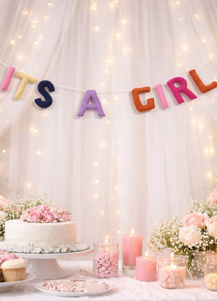 Handmade Wool Felt “It’s a Girl” Garland – Colorful Baby Shower Party Banner