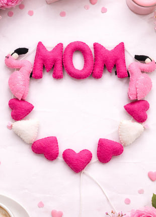 Handmade Wool Felt MOM Garland – Flamingo & Heart Decorative Banner