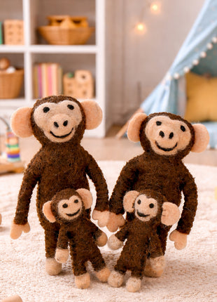 Handmade Wool Felt Monkey Family – Cute Nursery Decor & Kids Room Figurines