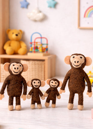 Handmade Wool Felt Monkey Family – Cute Nursery Decor & Kids Room Figurines