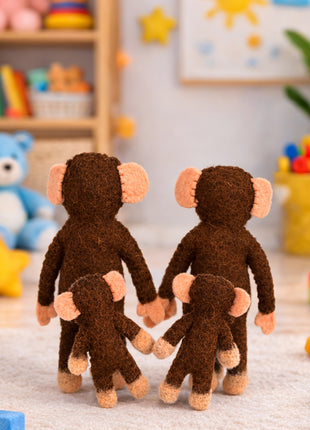 Handmade Wool Felt Monkey Family – Cute Nursery Decor & Kids Room Figurines