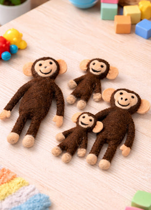 Handmade Wool Felt Monkey Family – Cute Nursery Decor & Kids Room Figurines