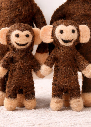 Handmade Wool Felt Monkey Family – Cute Nursery Decor & Kids Room Figurines