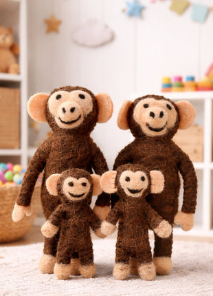 Handmade Wool Felt Monkey Family – Cute Nursery Decor & Kids Room Figurines