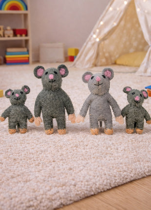 Handmade Wool Felt Mouse Family – Cute Nursery Decor & Kids Room Figurine Set