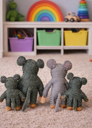 Handmade Wool Felt Mouse Family – Cute Nursery Decor & Kids Room Figurine Set