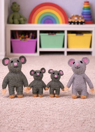 Handmade Wool Felt Mouse Family – Cute Nursery Decor & Kids Room Figurine Set