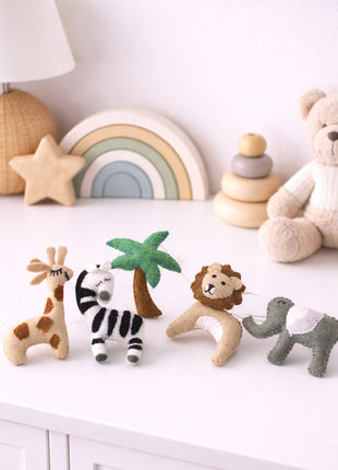 Handmade Wool Felt Safari Animal Garland – Baby Nursery Wall Hanging Decor