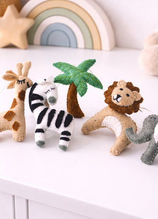 Handmade Wool Felt Safari Animal Garland – Baby Nursery Wall Hanging Decor