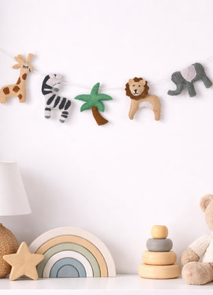 Handmade Wool Felt Safari Animal Garland – Baby Nursery Wall Hanging Decor