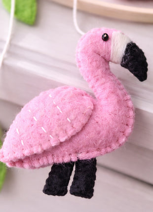 Handmade Wool Felt Flamingo Baby Crib Mobile – Tropical Nursery Hanging Decor