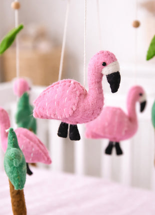Handmade Wool Felt Flamingo Baby Crib Mobile – Tropical Nursery Hanging Decor