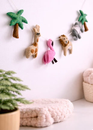 Handmade Wool Felt Safari Animal Garland – Jungle Nursery Wall Hanging Decor