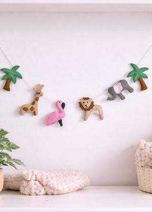 Handmade Wool Felt Safari Animal Garland – Jungle Nursery Wall Hanging Decor