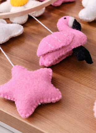 Handmade Wool Felt Flamingo Baby Crib Mobile – Star & Cloud Nursery Hanging Decor