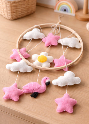 Handmade Wool Felt Flamingo Baby Crib Mobile – Star & Cloud Nursery Hanging Decor