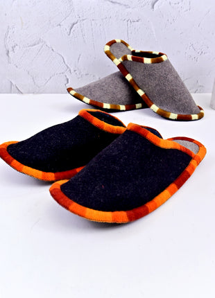 Handmade Natural Wool Felt Slippers – Black & Gray Soft Felt Sleepers | Lightweight & Breathable Footwear US7 Size (Set of Two)