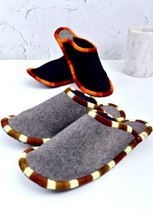 Handmade Natural Wool Felt Slippers – Black & Gray Soft Felt Sleepers | Lightweight & Breathable Footwear US7 Size (Set of Two)