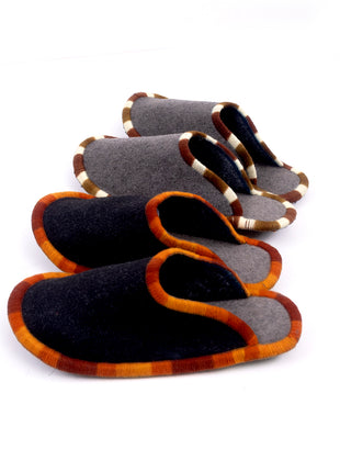 Handmade Natural Wool Felt Slippers – Black & Gray Soft Felt Sleepers | Lightweight & Breathable Footwear US7 Size (Set of Two)