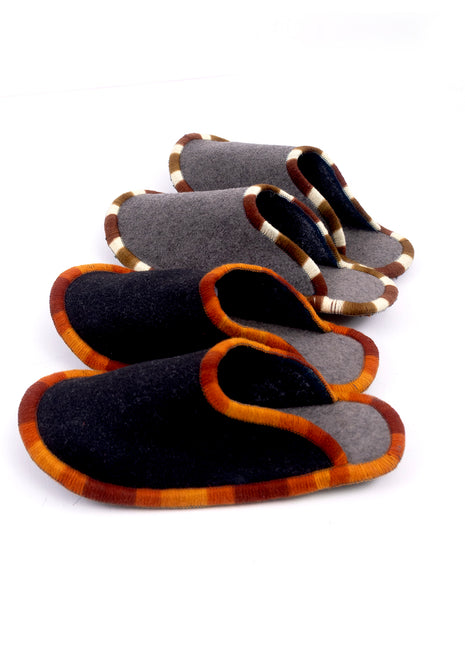 Handmade Natural Wool Felt Slippers – Black & Gray Soft Felt Sleepers | Lightweight & Breathable Footwear US7 Size (Set of Two)