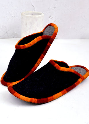 Handmade Natural Wool Felt Slippers – Black Soft Felt Sleepers | Lightweight & Breathable Footwear US7 Size