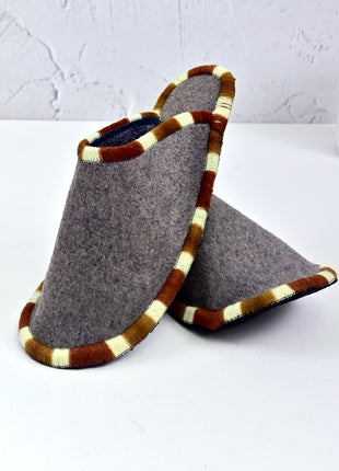 Handmade Natural Wool Felt Slippers – Gray Soft Felt Sleepers | Lightweight & Breathable Footwear US7 Size