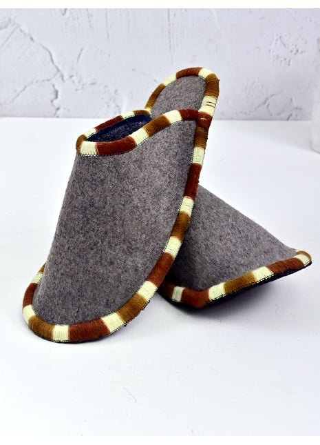 Handmade Natural Wool Felt Slippers – Gray Soft Felt Sleepers | Lightweight & Breathable Footwear US7 Size