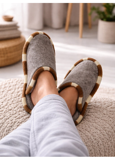 Handmade Natural Wool Felt Slippers – Gray Soft Felt Sleepers | Lightweight & Breathable Footwear US7 Size