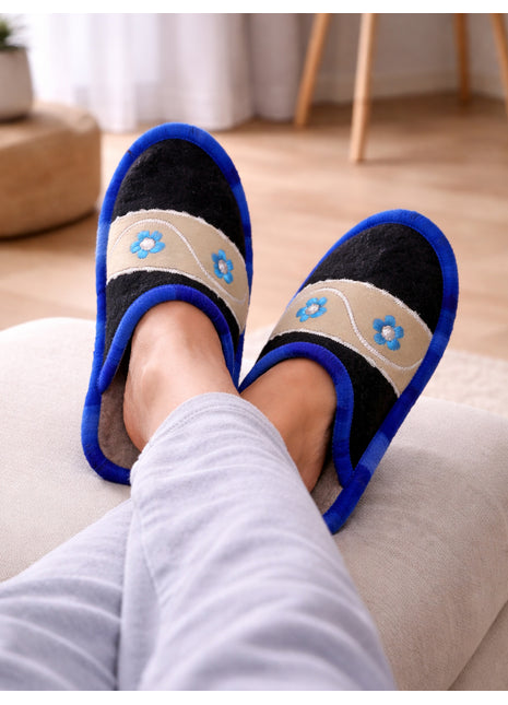 Handmade Natural Wool Felt Slippers – Blue -Black Soft Felt Sleepers | Lightweight & Breathable Footwear US7 Size