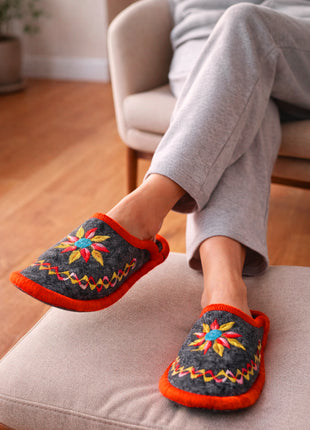 Designer Flower Soft Felt Sleepers | Lightweight & Breathable Footwear US7 Size