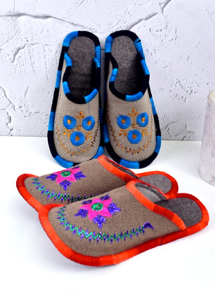 Handmade Natural Wool Felt Slippers | Lightweight & Breathable Footwear US7 Size (Set of Two)