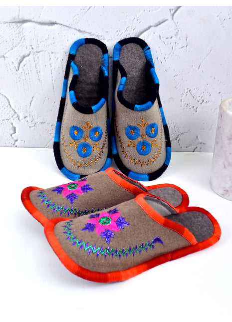 Handmade Natural Wool Felt Slippers | Lightweight & Breathable Footwear US7 Size (Set of Two)