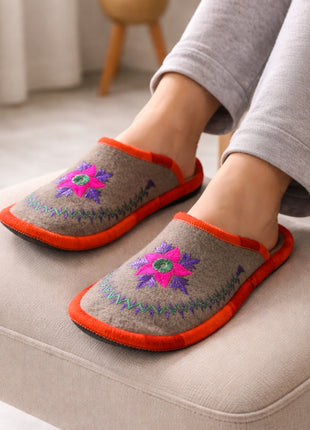Gray & Orange Soft Felt Sleepers | Lightweight & Breathable Footwear US7 Size