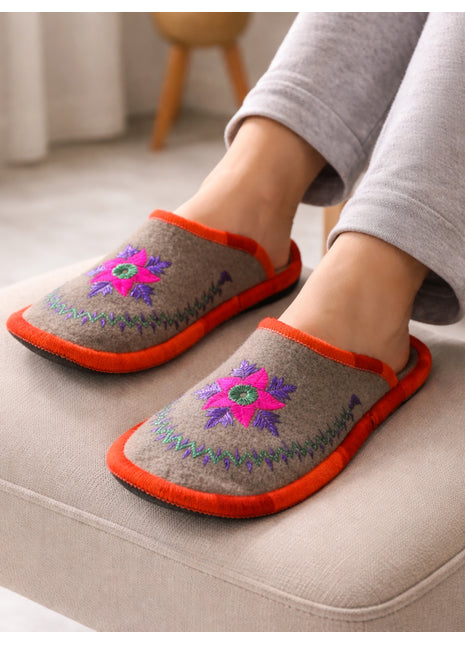 Gray & Orange Soft Felt Sleepers | Lightweight & Breathable Footwear US7 Size