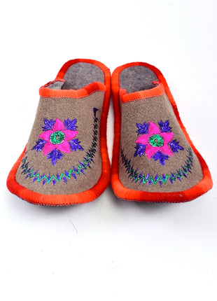Gray & Orange Soft Felt Sleepers | Lightweight & Breathable Footwear US7 Size