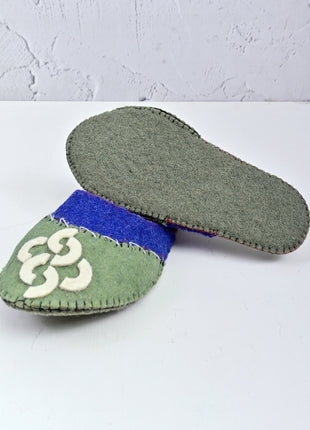 Handmade Natural Wool Felt Slippers – Green & Blue Soft Colorful Felt Sleepers | Cozy Indoor House Shoes | Lightweight & Breathable Footwear (Buy 1 Get 1)