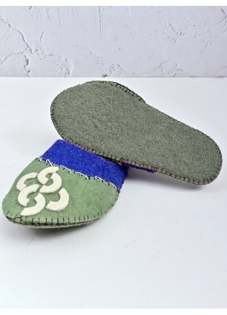 Handmade Natural Wool Felt Slippers – Green & Blue Soft Colorful Felt Sleepers | Cozy Indoor House Shoes | Lightweight & Breathable Footwear (Buy 1 Get 1)