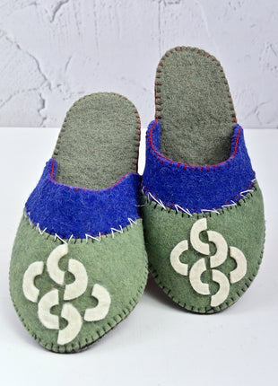 Handmade Natural Wool Felt Slippers – Green & Blue Soft Colorful Felt Sleepers | Cozy Indoor House Shoes | Lightweight & Breathable Footwear (Buy 1 Get 1)