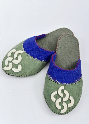 Handmade Natural Wool Felt Slippers – Green & Blue Soft Colorful Felt Sleepers | Cozy Indoor House Shoes | Lightweight & Breathable Footwear (Buy 1 Get 1)