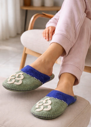 Handmade Natural Wool Felt Slippers – Green & Blue Soft Colorful Felt Sleepers | Cozy Indoor House Shoes | Lightweight & Breathable Footwear (Buy 1 Get 1)