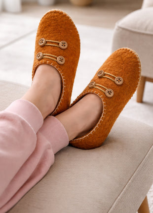 Handmade Natural Wool Felt Slippers – Orange Soft Felt Sleepers | Cozy Indoor House Shoes | Lightweight & Breathable Footwear (Buy 1 Get 1)