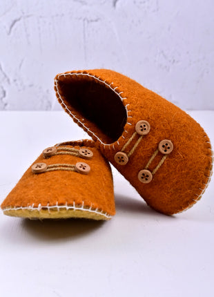 Handmade Natural Wool Felt Slippers – Orange Soft Felt Sleepers | Cozy Indoor House Shoes | Lightweight & Breathable Footwear (Buy 1 Get 1)