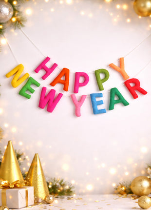 Handcrafted Wool Felt “Happy New Year” Garland – Colorful Festive Wall Hanging Décor