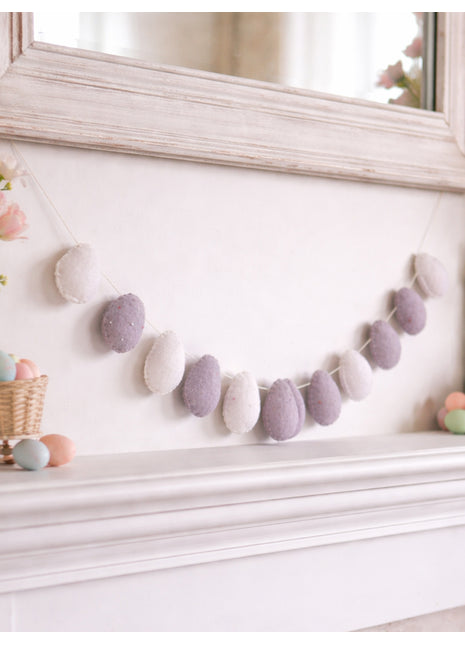 Handmade Wool Felt Egg Garland – Soft Pastel Easter & Spring Wall Hanging Décor