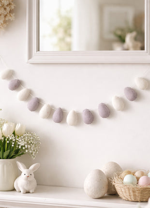 Handmade Wool Felt Egg Garland – Soft Pastel Easter & Spring Wall Hanging Décor