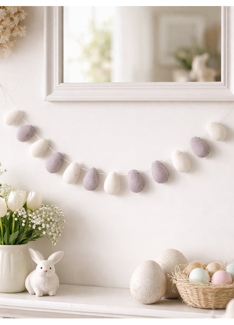 Handmade Wool Felt Egg Garland – Soft Pastel Easter & Spring Wall Hanging Décor