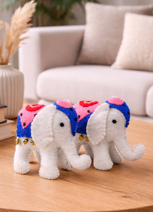 Handcrafted Wool Felt Elephant Décor – Cute Mini Animal Figurine with Colorful Embroidery (Set Of Two)
