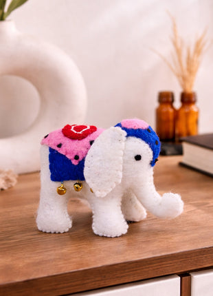 Handcrafted Wool Felt Elephant Décor – Cute Mini Animal Figurine with Colorful Embroidery (Set Of Two)