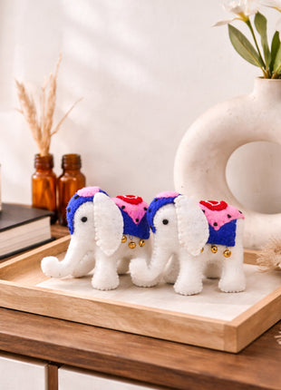Handcrafted Wool Felt Elephant Décor – Cute Mini Animal Figurine with Colorful Embroidery (Set Of Two)