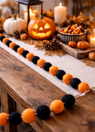 Festive Halloween Pom-Pom Felt Garland for Mantel Decor